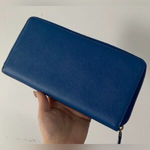 Prada Saffiano leather travel large wallet/clutch in blue